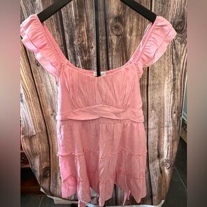 Francesca's Collections Pink Ruffle Tiered Mini Dress